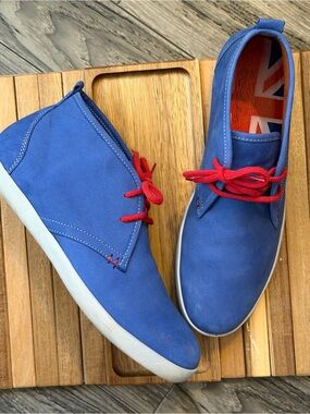 RARE! Boden Men's Blue Suede Chukka Union Jack Desert Boots Sz 43 US 10 / 10.5